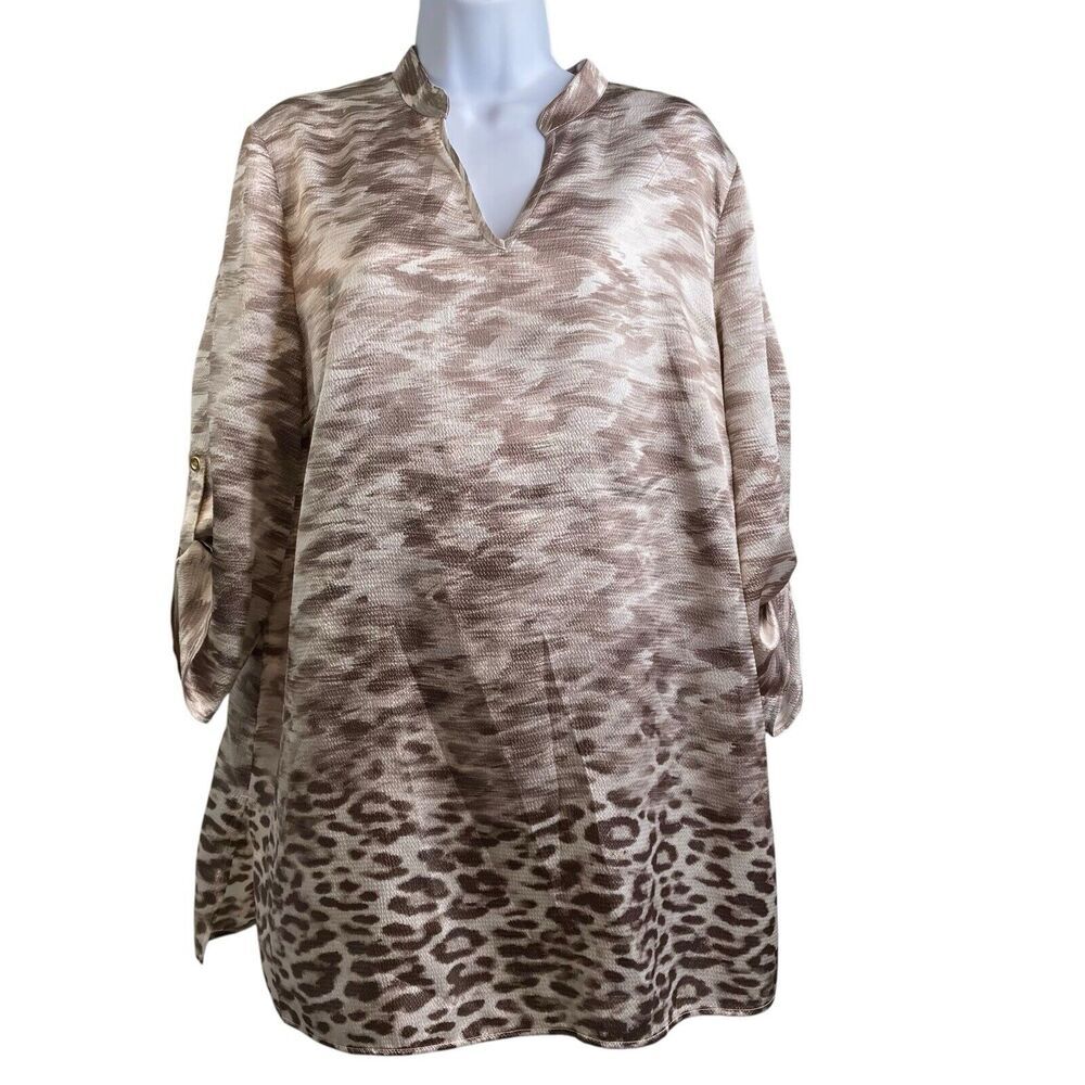 Chico's Taupe and Cream Animal Print Tunic Blouse
